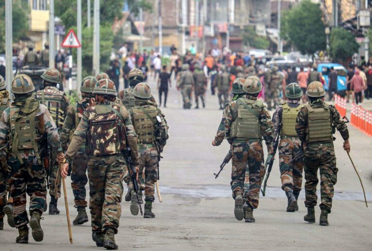 Assam Rifles personnel patrolling in Jiribam, Manipur, amidst re-imposition of AFSPA in 2024