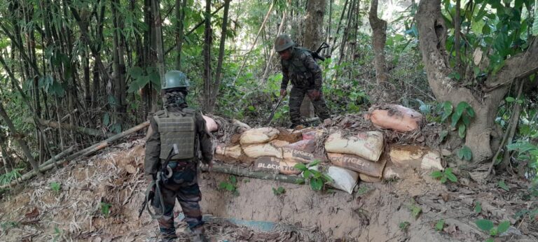 Assam Rifles personnel conducting an Area Domination Patrol in Jiribam District, Manipur.
