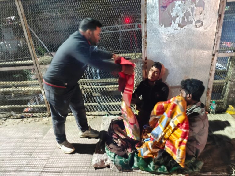 Thunderbolts members distributing blankets to the needy during their 12th foundation day celebration in Silchar.