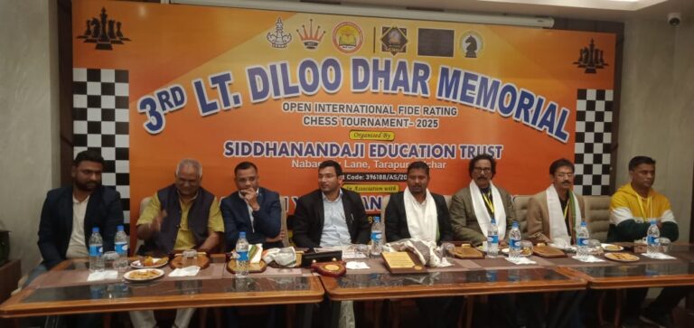 District Commissioner, board members, and event organizers addressing the press at the Dilu Dhar Memorial Open International FIDE Rating Chess Tournament 2024 in Silchar.