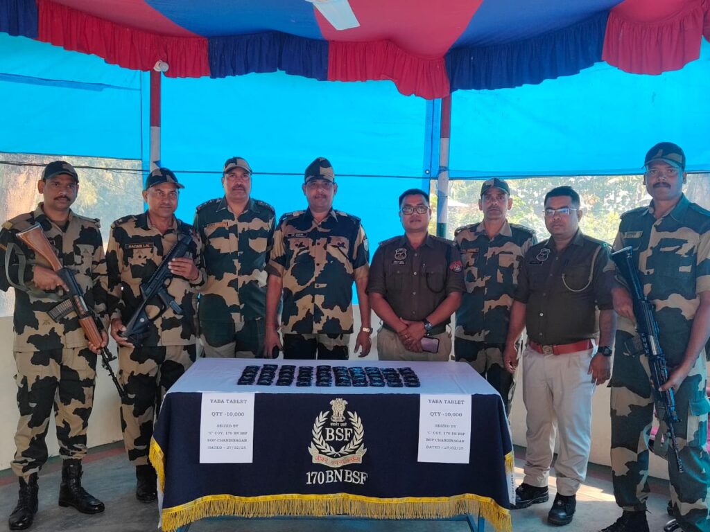 BSF Seizes ₹1 Crore Worth Yaba Tablets Near Indo-Bangladesh Border in Cachar. BSF Seizes ₹1 Crore Worth Yaba Tablets Near Indo-Bangladesh Border in Cachar.