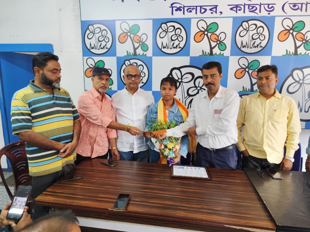Felicitation & Financial Aid for National Table Tennis Player Dibija Pal by AITC Cachar District Unit. Felicitation & Financial Aid for National Table Tennis Player Dibija Pal by AITC Cachar District Unit.