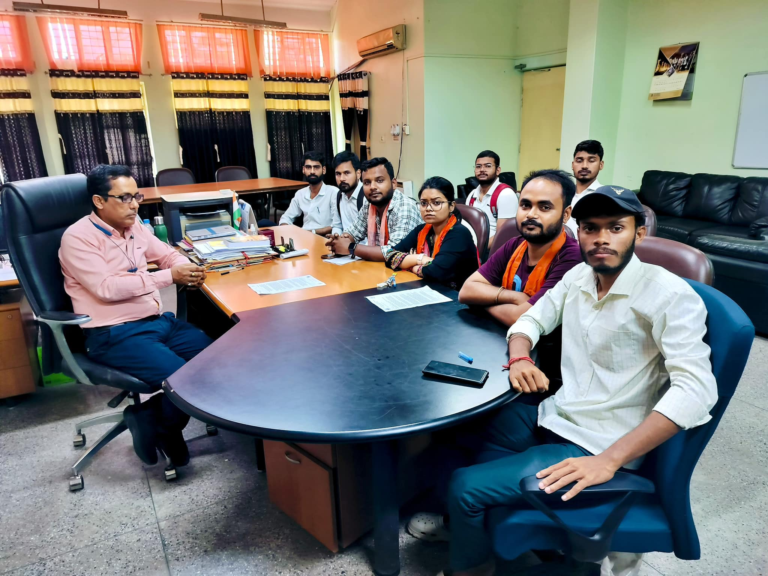 ABVP Assam University Silchar Unit members meeting university officials to submit a memorandum demanding disciplinary action.