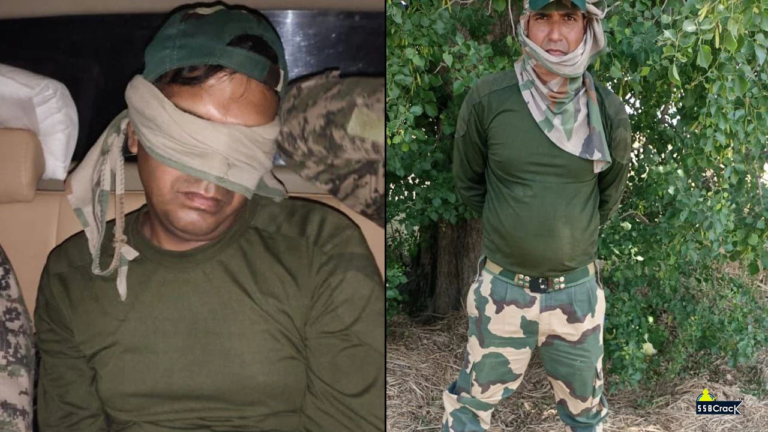 BSF jawan PK Sahu detained by Pakistan Rangers, shown blindfolded and in custody at the border.