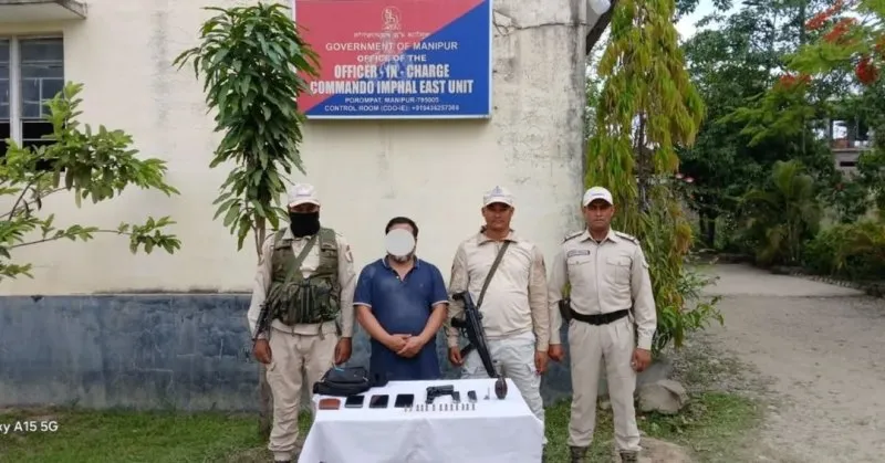 Weapons seized, PLA cadre detained in Manipur. Weapons seized, PLA cadre detained in Manipur.