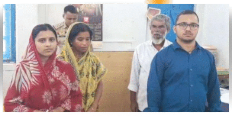 A Bangladeshi woman with her Indian husband and two agents in custody at a police station in Dholai, Assam.