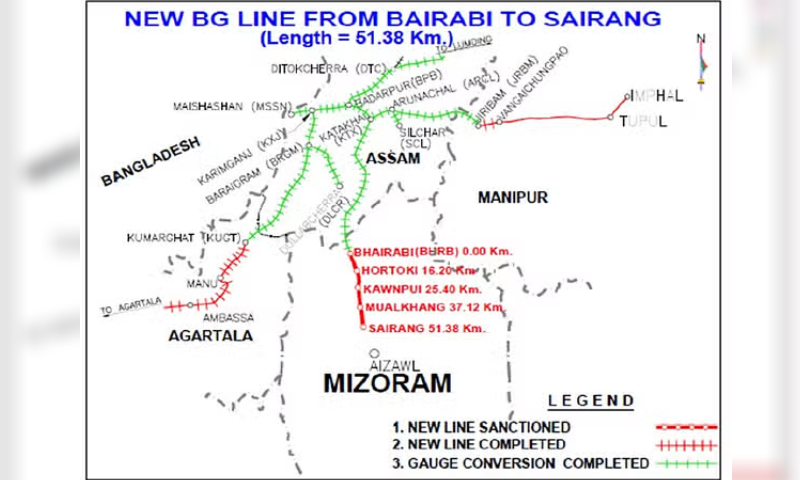 The Bairabi-Sairang railway line will be put into service by NFR in July. The Bairabi-Sairang railway line will be put into service by NFR in July.
