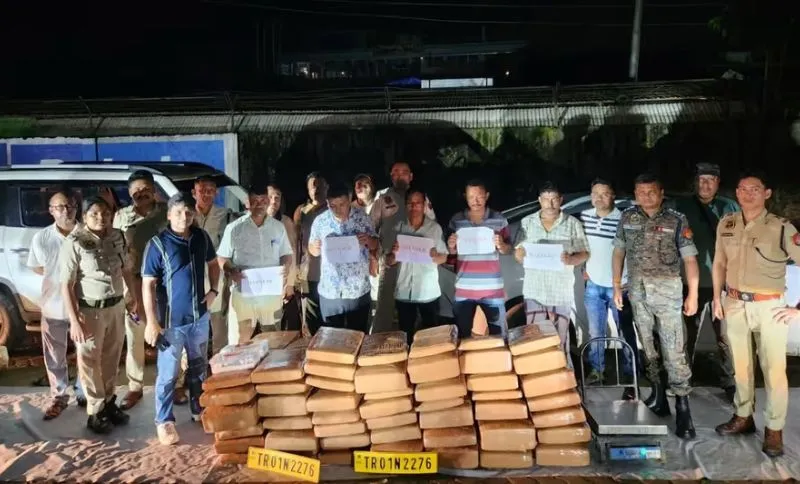 Assam: Three people from Tripura are detained after 576 kg of ganja was found close to Silchar. Assam: Three people from Tripura are detained after 576 kg of ganja was found close to Silchar.