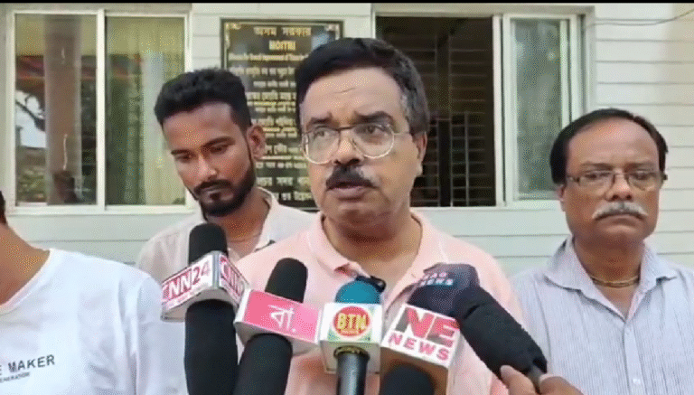 Joydeep Chakraborty of BDF addresses a media briefing in Silchar, announcing the FIR against Professor Prasanta Chakraborty.