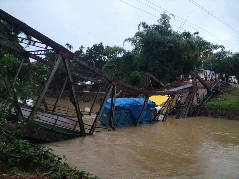 Emergency response at collapsed Bhangarpar bridge on Silchar-Kalain Road