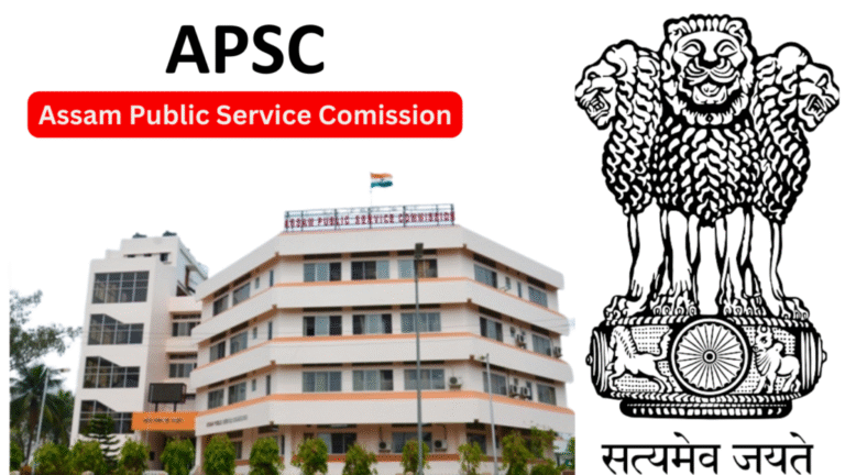 Assam Public Service Commission (APSC) building in Khanapara, Guwahati, featuring the Government of Assam Emblem at the entrance.
