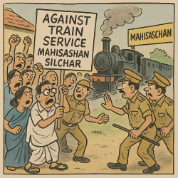 Mahishasan station is under siege by Sribhumi residents due to the stopped rail service to Silchar.