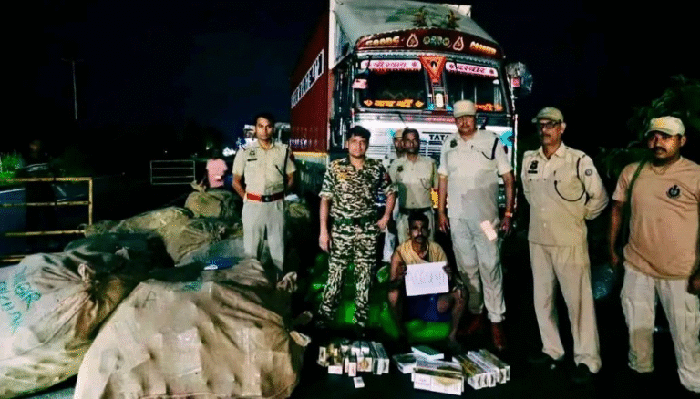 Cachar Police seize illegal cigarette consignment from RJ 07 GD 8613 truck near Balachhra Toll Gate at night