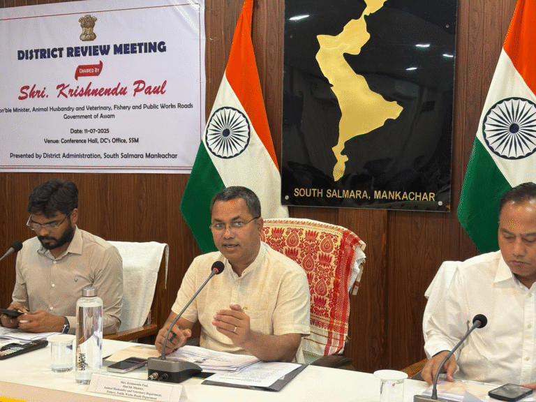 Minister Krishnendu Paul speaking during the district review meeting at the DC's Office, South Salmara-Mankachar