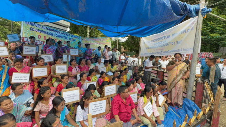 Manipuri community members in Silchar protesting for formation of Autonomous Council