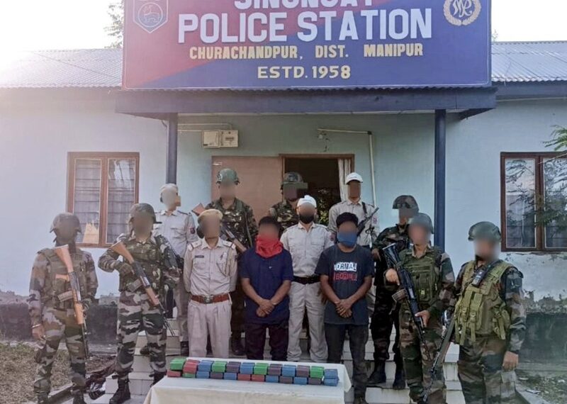 14 detained in Manipur security operation; illicit alcohol, drugs, and weapons confiscated.